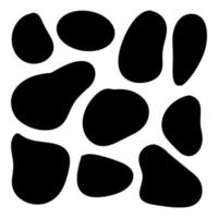 Random organic blobs, Random blots, ink blots, Spot shapes. Splash, spot chart. A drop of liquid, liquid. Pebbles, stone silhouettes. vector