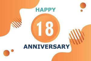 18 years anniversary celebration geometric logo design with orange blue and white color number on white background template vector