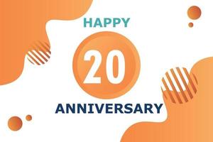 20 years anniversary celebration geometric logo design with orange blue and white color number on white background template vector