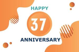 37 years anniversary celebration geometric logo design with orange blue and white color number on white background template vector