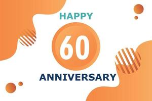 60 years anniversary celebration geometric logo design with orange blue and white color number on white background template vector