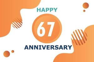 67 years anniversary celebration geometric logo design with orange blue and white color number on white background template vector