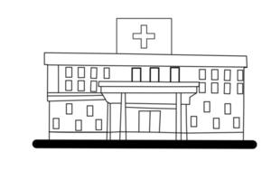 Lines form a hospital with white background elements. Vector illustration.