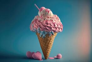 Sweet ice cream cone in pastel colors for valentines day. photo