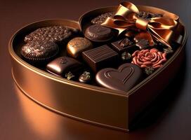 ai generado chocolate regalo para San Valentín día. corazón conformado chocolate caja. foto