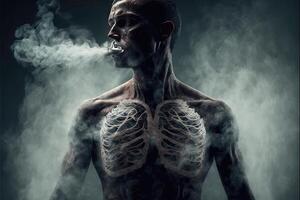 The body and lungs are filled with smoke and toxins. Abstract background of human lung organs. photo