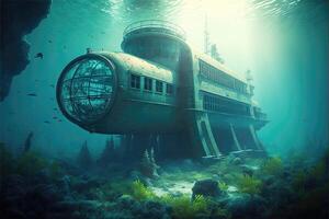Abandoned underwater research center facility. photo