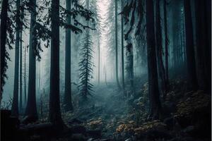 Foggy Forest. AI Generated photo