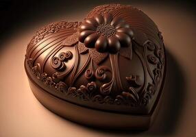 Chocolate gift for Valentine's Day. Heart shaped chocolate box. photo