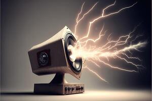 Loudspeaker with lightning. Marketing time concept. photo