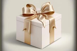 White gift box with golden bow. photo