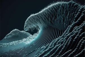 Waves in a digital binary code structure. Technology wavy abstract background. photo