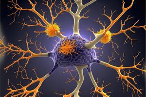 Nerve cells with antibodies. Abstract background of autoimmune disease. photo