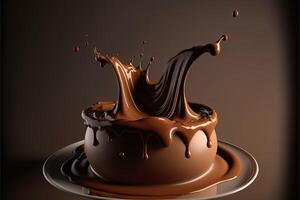 ai generado Leche chocolate salpicaduras antecedentes. desbordante vaso de chocolate leche. delicioso dulce postre. foto