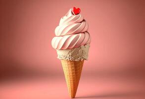 Sweet ice cream cone in pastel colors for valentines day. photo