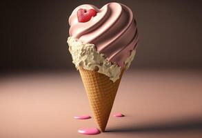 Sweet ice cream cone in pastel colors for valentines day. photo