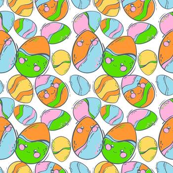 sin costura modelo con decorado Pascua de Resurrección huevos. de colores huevos con patrones para el primavera día festivo. plano vector ilustración para conceptual diseño. antecedentes para un saludo tarjeta.