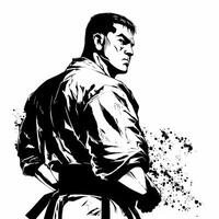 karate guy black and white photo