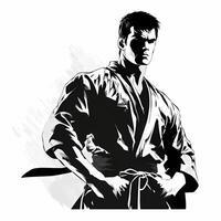 karate guy black and white photo