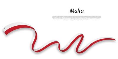 Waving ribbon or banner with flag of Malta. vector