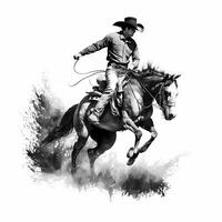 cowboy rider black and white photo