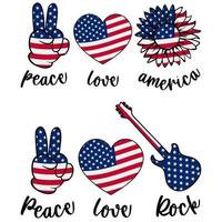 paz amor américa. diseño patriótico. símbolos patrios con estrellas y rayas. día de la Independencia. vector