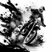 moto cross rider black and white photo