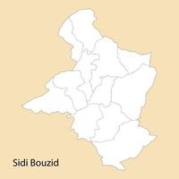 alto calidad mapa de sidi bouzid es un región de Túnez vector