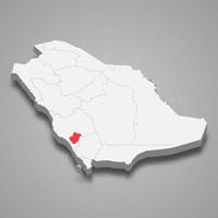 Al Bahah region location within Saudi Arabia 3d map vector
