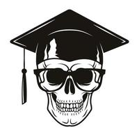Human skull with graduate cap and glasses isolated on white background. Vector illustration