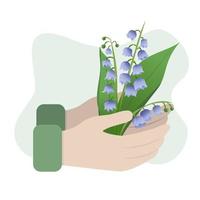 Spring concept. Flat cartoon illustration of spring coming with bluebells vector