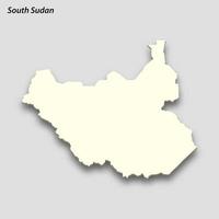 3d isometric map of South Sudan isolated with shadow vector