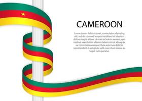 Waving ribbon on pole with flag of Cameroon. Template for indepe vector