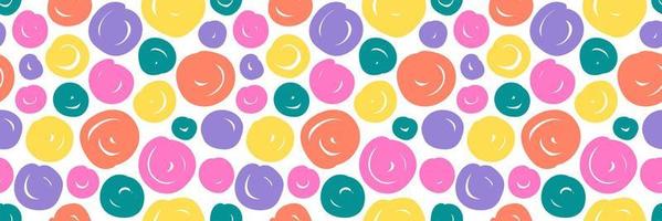 Funny Balls of thread seamless Pattern. Abstract Colorful background with Circles, twisted Spots. Hand drawn simple texture for surface, wrapping, textile, card, nursery, linen. Vector illustration.