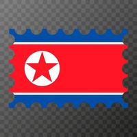 Postage stamp with North Korea flag. Vector illustration.