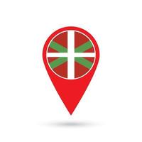 Map pointer with Basque Country flag, autonomous community of Spain. Vector illustration.