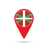 Map pointer with Basque Country flag, autonomous community of Spain. Vector illustration.