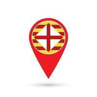 Map pointer with Barcelona flag, provinces of Spain. Vector illustration.