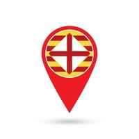 Map pointer with Barcelona flag, provinces of Spain. Vector illustration.