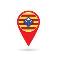 Map pointer with Lleida flag, provinces of Spain. Vector illustration.