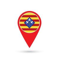 Map pointer with Lleida flag, provinces of Spain. Vector illustration.