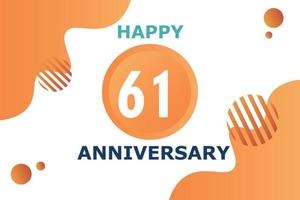 61 years anniversary celebration geometric logo design with orange blue and white color number on white background template vector