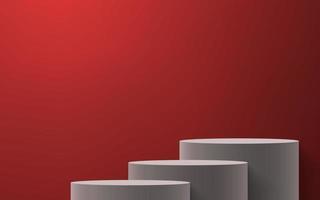 3d realistic podium or pedestal on red background vector