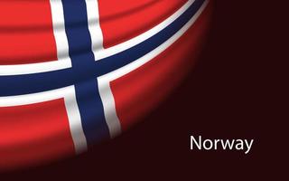 Wave flag of Norway on dark background. Banner or ribbon vector