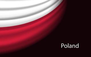 Wave flag of Poland on dark background. Banner or ribbon vector