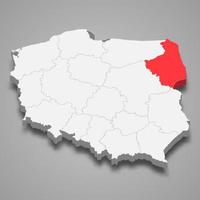 Podlaskie region location within Poland 3d map vector