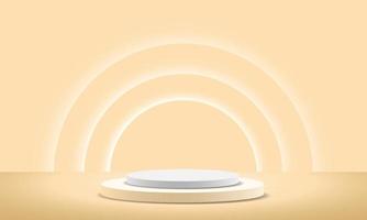 Realistic white yellow pastel circle podium steps soft light curves vector