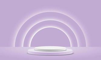 Realistic white purple pastel circle podium steps white soft light curves vector