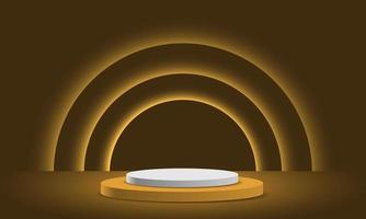 Realistic yellow white circle podium steps light curves vector