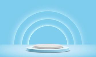 Realistic white blue pastel circle podium steps soft light curves vector